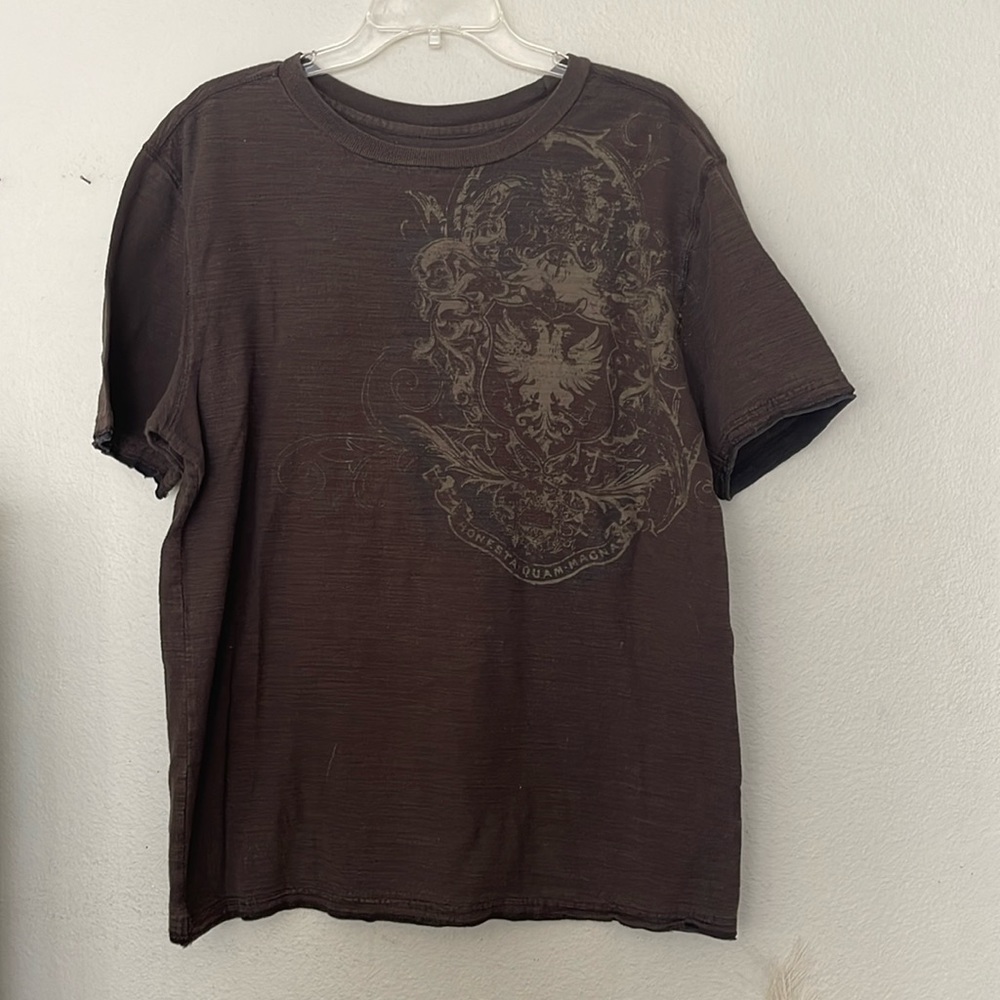 MENS DARK BROWN CHALC DESIGNER SHORT SLEEVE SHIRT